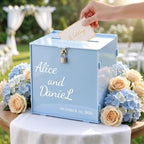 OASF&QPPTY Custom Wedding Card Box with Lock, Elegant Personalized Wedding Card Box for Reception, Graduation, Baby Shower - Secure PVC Money Box for Cards and Well Wishes, Elegant Party Table Decor - Image 6