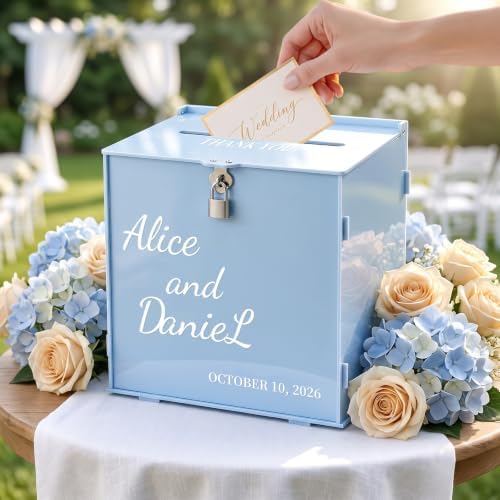 OASF&QPPTY Custom Wedding Card Box with Lock, Elegant Personalized Wedding Card Box for Reception, Graduation, Baby Shower - Secure PVC Money Box for Cards and Well Wishes, Elegant Party Table Decor - Image 6