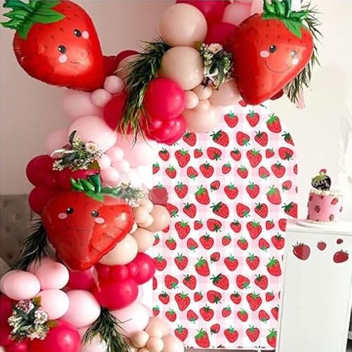 Arch Stretchy Fabric Covers Strawberry Theme Arched Stand Backdrop Covers for Girls Sweet Birthday Parties Baby Shower Favors Decorations Supplies (4.6x8FT Only Cover) - Image 3