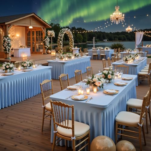 6ft Baby Blue Spandex Table Cloths for Rectangle Tables Wrinkle Free Tablecloth Rectangle Stretch Fitted 6 Foot Table Cover with Skirt for Baby Shower Boy Birthday Party Wedding Banquet Buffet - Image 5