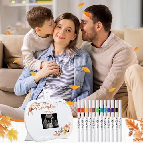 Thyle Pumpkin Baby Shower Sonogram Frame with 12 Marker Fall a Little Pumpkin Is on The Way Signature Book Ultrasound Picture Frame for Thanksgiving Autumn Gender Reveal Party Gift Keepsake - Image 6
