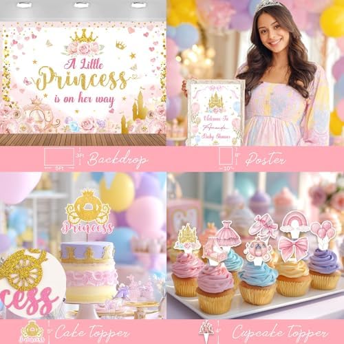 Princess Baby Shower Decorations, 156 PCs – A Little Princess Is On Her Way Party Supplies With Floral Backdrop, Pastel Balloon Garland, Oh Baby Foil Balloons, Mom to be Sash - Image 6