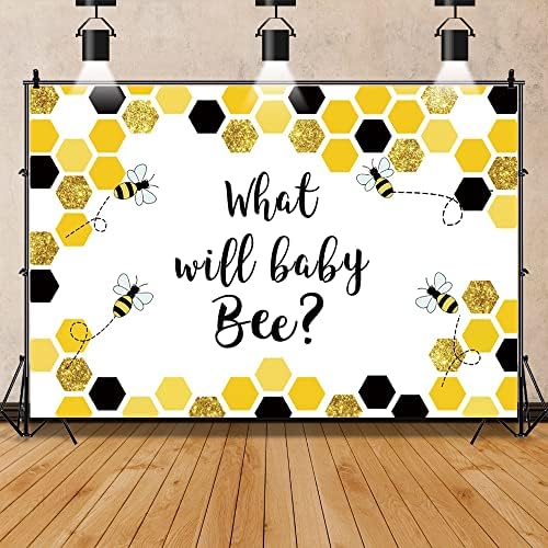 Leyiyi 8x6ft Backdrop for Gender Reveal Party Decorations What Will Baby Bee Yellow Bees Honeycomb Glitters Photography Background Boys Girls Gender Neutral Party Baby Shower Dessert Table Banner - Image 4