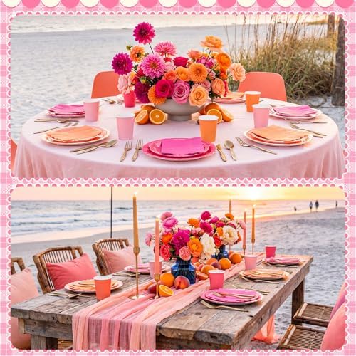 Zhehao 700 Pcs Pink and Orange Paper Plates and Napkins Party Supplies - Image 6