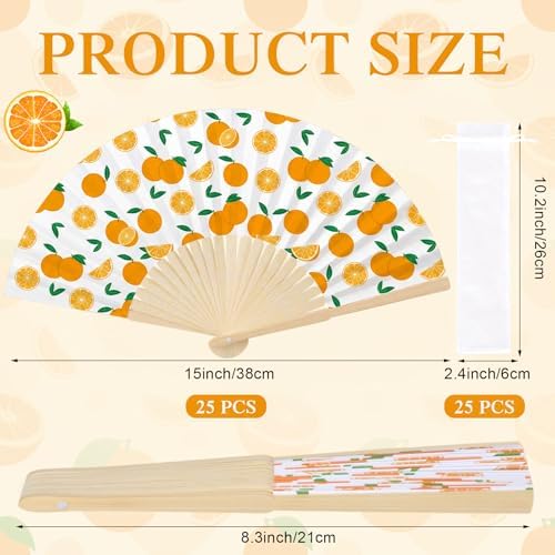 25 Pcs Orange Fruit Folding Paper Fans Bulk with Organza Bags - Image 2