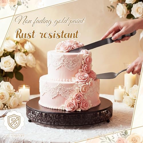 Wenqik 16 Inch Black Cake Stand Set Metal Round Cake Dessert Stand, Wedding - Image 4