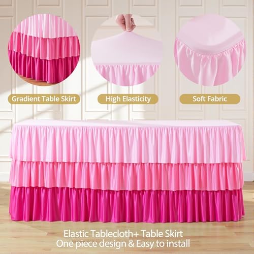 Pink Tablecloths for 6 Foot Rectangle Tables, 6ft Pastel Gradient Pink - Image 6
