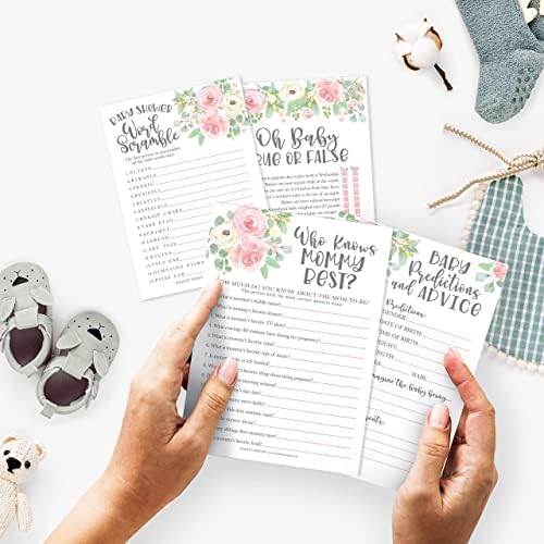 Hadley Designs 25 Floral Who Knows Mommy Best, Baby Prediction And Advice Cards, 25 Word Scramble, True Or False-4 Double Sided Cards, Gender Reveal Games for Baby Shower - Image 2