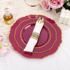 Liacere 175PCS Red Plastic Plates - Disposable Burgundy Red and Gold - 25guest Baroque Plastic Dinnerware include 50Plates, 25Pack Pre Rolled Napkins with Silverware 25Cups for Party & Wedding - Image 7