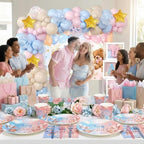 Bear Gender Reveal Decorations - 108pcs Pink Blue Balloon Garland Kit,2 Daddy and Mommy To Be Tinplate Badge Pin,stickers,plates and napkins,4pcs Baby Box With Letters,Boy or Girl Party Supplies - Image 3