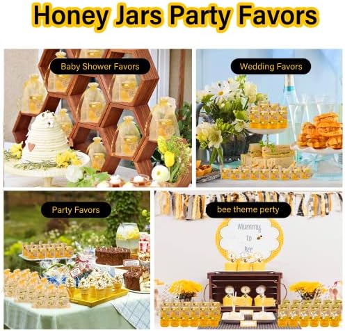 GIVAMEIHF Mini Honey jars-1.5oz,48 pcs Hexagon honey jars with dipper,gold cover,bee pendant,Gold Gift Bags,rope,Thank-You Tags,Glass Honey jars with lids,Baby Shower,Wedding Favors,Party Favors - Image 3