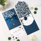 50pcs Wedding Invitation Kit, Navy Blue Laser Cut Invitations with Cards - Image 7