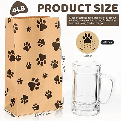 Meanplan 200 Pcs Paper Paw Bags with Footprint Paper Dog Treat Bags Bulk for Lunch Snacks Bread Candy Sandwich Popcorn Cookies Food Party Favors (Brown) - Image 2