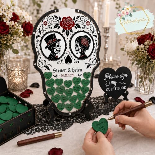 Gothic Wedding Guest Book Alternative, Halloween Skull Keepsake - Image 2