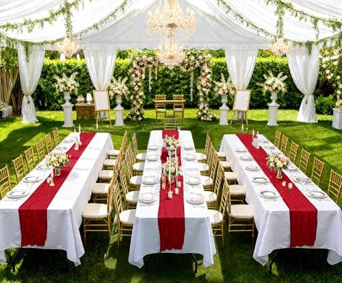 20 Pack Red Table Runner 17 x 108inch Cheesecloth Table Runner Rustic Boho Gauze Sheer Fabric Cheese Cloth Table Runners for Wedding Party Bridal Baby Shower Birthday Spring Table Decor - Image 6