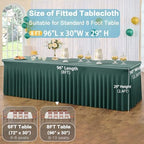 6 Pack Hunter Green Spandex Tablecloth for 8 Foot Rectangle Tables, Wrinkle Free Fitted Table Cloth Cover 8FT Green Stretchy Tablecloths with Skirt for Parties Weddings Birthday Banquet Baby Shower - Image 5