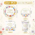 Pickmesh 250 Pcs Love in Bloom Bridal Shower Disposable Tableware Set Floral Love in Bloom Disposable Paper Plates Napkins and Cups for Wedding Party Supplies Bridal Shower Engagement, Serve 50 Guest - Image 3
