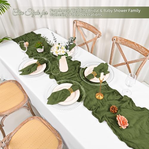Cloth Napkins Set of 60 Olive Green Napkins 20x20inch Cheesecloth Napkin Rustic Boho Gauze Washable Dinner Napkin Cloth Bulk for Wedding Party Bridal Baby Shower Thanksgiving Table Decor - Image 5