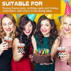 Sliner 50 Sets Checkered Party Cups, 16 Oz Plastic Cups with Lids & Straws - Image 6