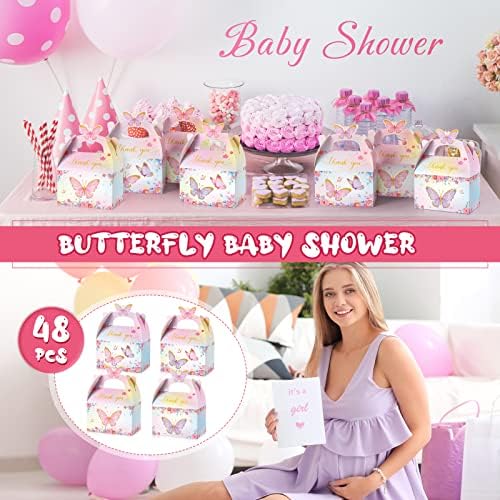 Seajan 48 Pcs Butterfly Boxes Party Favor, Butterfly Candy Treat Goodie Gable Box Pink and Purple Floral Paper Gift Box for Birthday Decorations Baby Shower Wedding Party Supplies - Image 4