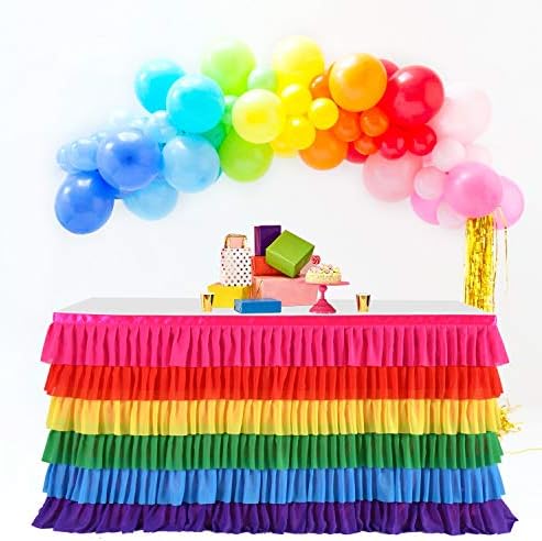 Rainbow Tablecloth Unicorn Tutu Table Skirt for Rectangular Table Birthday Unicorn Party Christmas Decoration 14ft by Besutolife