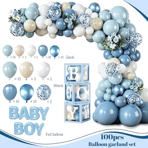 Baby Boy Shower Decorations, All-in-One Set with Boy Baby Shower Plates and Napkins, Balloon Arch, Cake Topper, Balloon Box, Banner, Tablecloth, Baby Shower Decorations Boy Serves 20 - Image 7