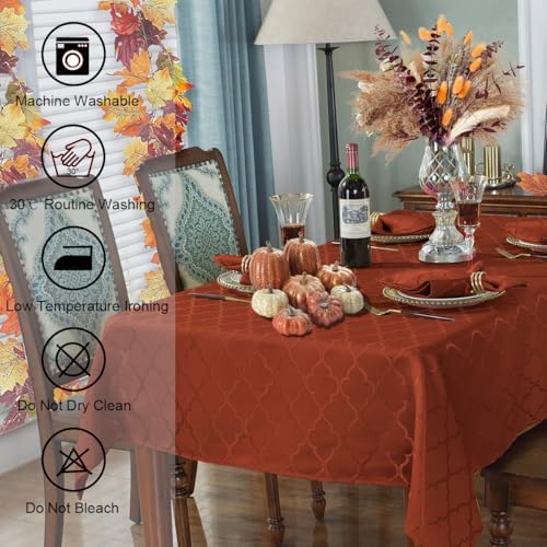 SASTYBALE Rectangle Jacquard Tablecloth, Rust Red/Burnt Orange, 60"x120" - Image 4