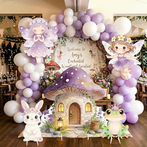 5PCS Purple Fairy First Birthday Decorations, Magical Woodland Cardboard Cutouts Corrugated Plastic Yard Signs Enchanted Garden Themed Party Supplies Princess Baby Shower Photo Props - Image 4