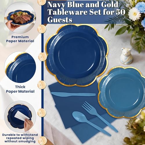 350Pcs Navy Blue Paper Plates and Napkins Party Supplies for 50 Guests - Image 4