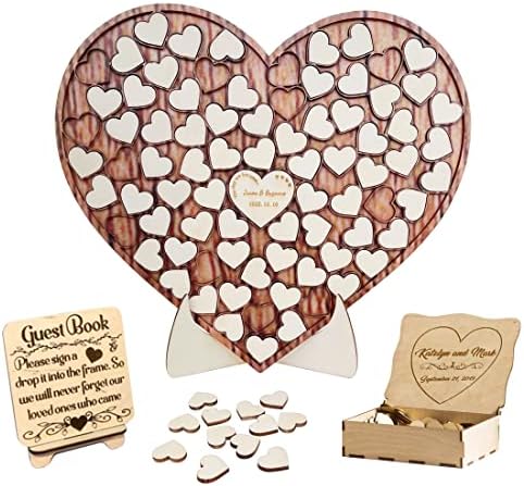 Personalized Wedding Guest Book Alternative, Custom Wood Hearts for Guest Book Wedding Drop Box, Wedding Decor, Rustic Wedding, Guest Book Sign, Wooden Guest Book, 30x25 cm by Unknown