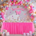 9FT Long Hot Pink Tulle Table Skirt for Rectangle Round Tables 3-Layer Ruffle Desk Teacher Skirt for Back to School Supplies Princess Girls Birthday Party Cake Dessert Classroom Dorm Decor by Partisky