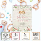 Amanda Creation Oh Deer Baby Shower Invitations, 50 Personalized 5x7 Woodland Girl Invites with White Envelopes, Custom Little Deer Baby Shower Cards - Image 2