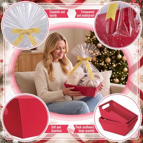 Mimorou 6 Pack Velvet Baskets for Gifts Empty to Fill, Red Gift Baskets - Image 3