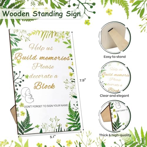 144 Pcs Baby Shower Game Sign Kit, Baby Shower Blocks Games Sets, Includes 50 DIY Blank Wooden Blocks, 41 Stencils, 36 Paint Markers, 15 Advice Cards, 1 Storage Box and 1 Wooden Sign - Image 3
