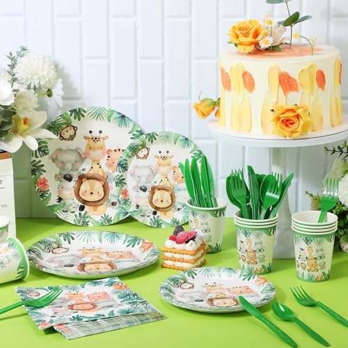 Ziliny 280 Pcs Jungle Safari Animal Tableware Decoration Set Baby Shower - Image 3
