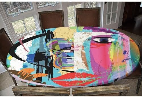 Colorful Abstract Portrait Print Oval Table Cloths Wipeable Spillproof Elastic for Event Wedding Banquet & Parties Fits for 48" x 68" Oval Table - Image 6