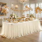 Wish Care 2 Pack Light Champagne Tulle Table Cloth for 8 Foot Rectangle Tables Tulle Tutu Skirt Stretch Fitted Tablecloth Wrinkle Free Ruffle Table Cover for Party Wedding Birthday Banquet Decorations - Image 2