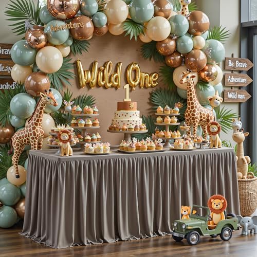Wish Care Natural Polyester Table Clothes for 4 Foot Rectangle Tables, Wrinkle Free Fitted Table Cover with Pleated Ruffle Table Skirt for Birthday Party Wedding Trade Show Event Display - Image 2
