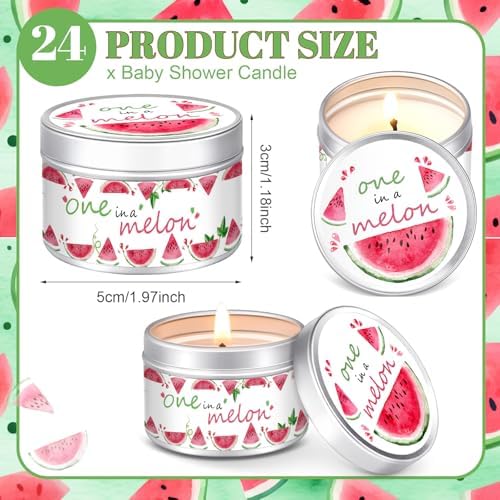 MTLEE Baby Shower Party Favors Candles Lavender Scented Baby Shower Favors for Guests Rustic Tealights Candles Gender Reveal Return Gifts(Red,One in A Melon,1.2 oz,24 Pcs) - Image 2