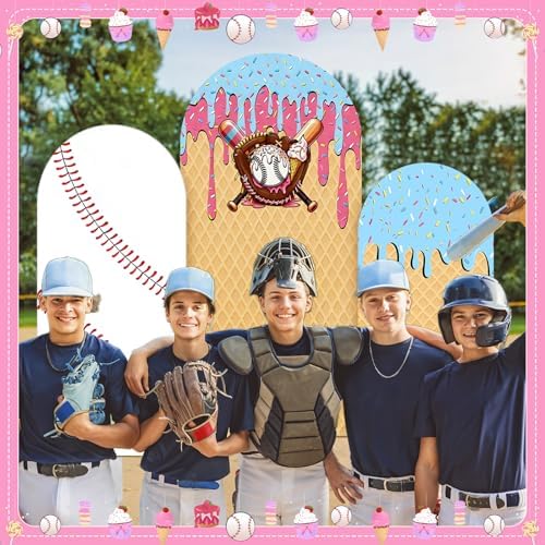 3 Pcs Baseball Ice Cream Arch Backdrop Ice Cream Drip Baseball Party Decor - Image 5