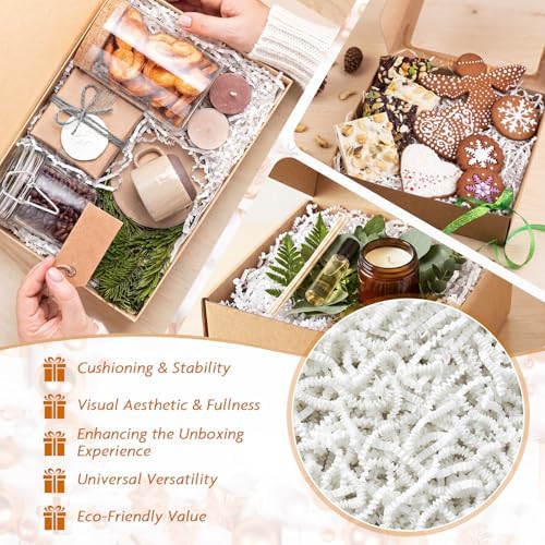 AFOROEOA Crinkle Cut Paper Shred Filler 4.4LB/2KG Bulk, Recyclable Gift Basket Filler for Christmas Easter Birthday Wedding Hamper Packaging, Shredded Paper for Gift Boxes, White - Image 6