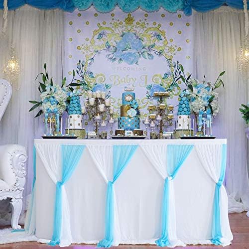Suppromo Baby Blue Table Skirt 14ft Tulle Table Cloth Cover Tutu Table Skirt for Baby Shower Boy Gender Reveal Wedding Birthday Parties Cake Dessert Buffet Banquet Table Decorations by Suppromo