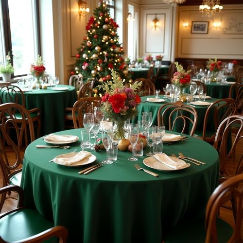 sancua Round Tablecloth 108 Inch Fit 42-96 Inch Tables, 6 Pack Hunter Green - Image 2