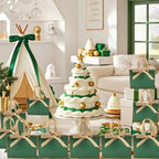 TKSBAG 50 PCS Small Green Gold Gift Bags with Bow Ribbon - 6.4x3.1x5.1 Inch Thank You Bags with Handles, Bulk for Baby Shower, Bridal Shower, Wedding, Party Favors, Mother's Day - Image 5