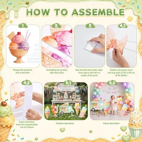 5 PCS 20" Ice Cream Cardboard Cutouts for Birthday Party Decorations, Large Sweet Theme Outdoor Yard Signs, Ice Cream Truck & Cone Standee for Candy Land Party Photo Booth Props Backdrop - Image 4