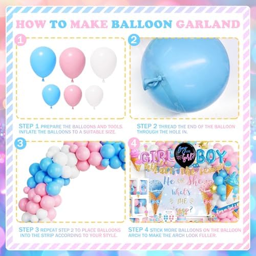 172 PCs Whats The Scoop Gender Reveal Decorations, Hombae Boy or Girl Gender Reveal Decorations Backdrop Balloon Garland Banner Tablecloth Cake Cupcake Topper Box Cutout Poster Sash Ice Cream - Image 3