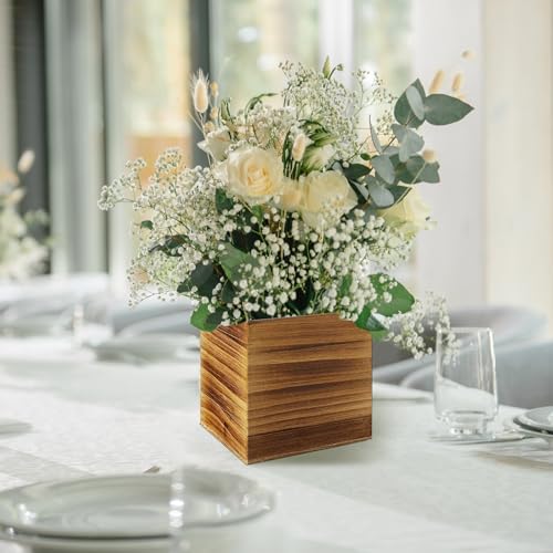 Suzile 12 Set Wooden Box Centerpiece, 4 Inch Square Planter Vase - Image 5