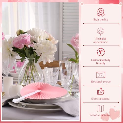 Blulu 60 Pack Wedding Heart Folding Hand Fans Decor Bulk, Red Pink - Image 6