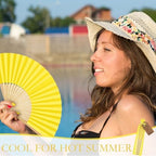 Roowest 50 Pack Paper Folding Fans Bamboo Wedding Favors, Lemon Yellow - Image 4