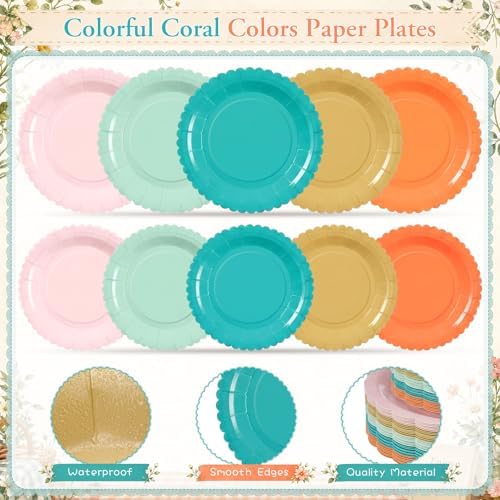 Zhehao 175 Pcs Coral Colors Paper Plates and Napkins Party Supplies - Image 4